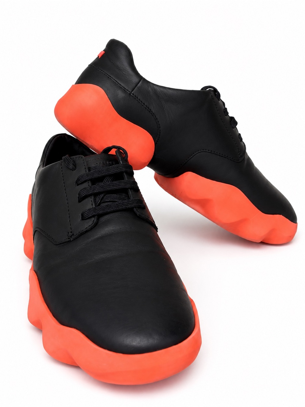 🍑 Camper Dub Lightweight Sneakers Black Leather Neon Orange Sole EU 39 Women’s